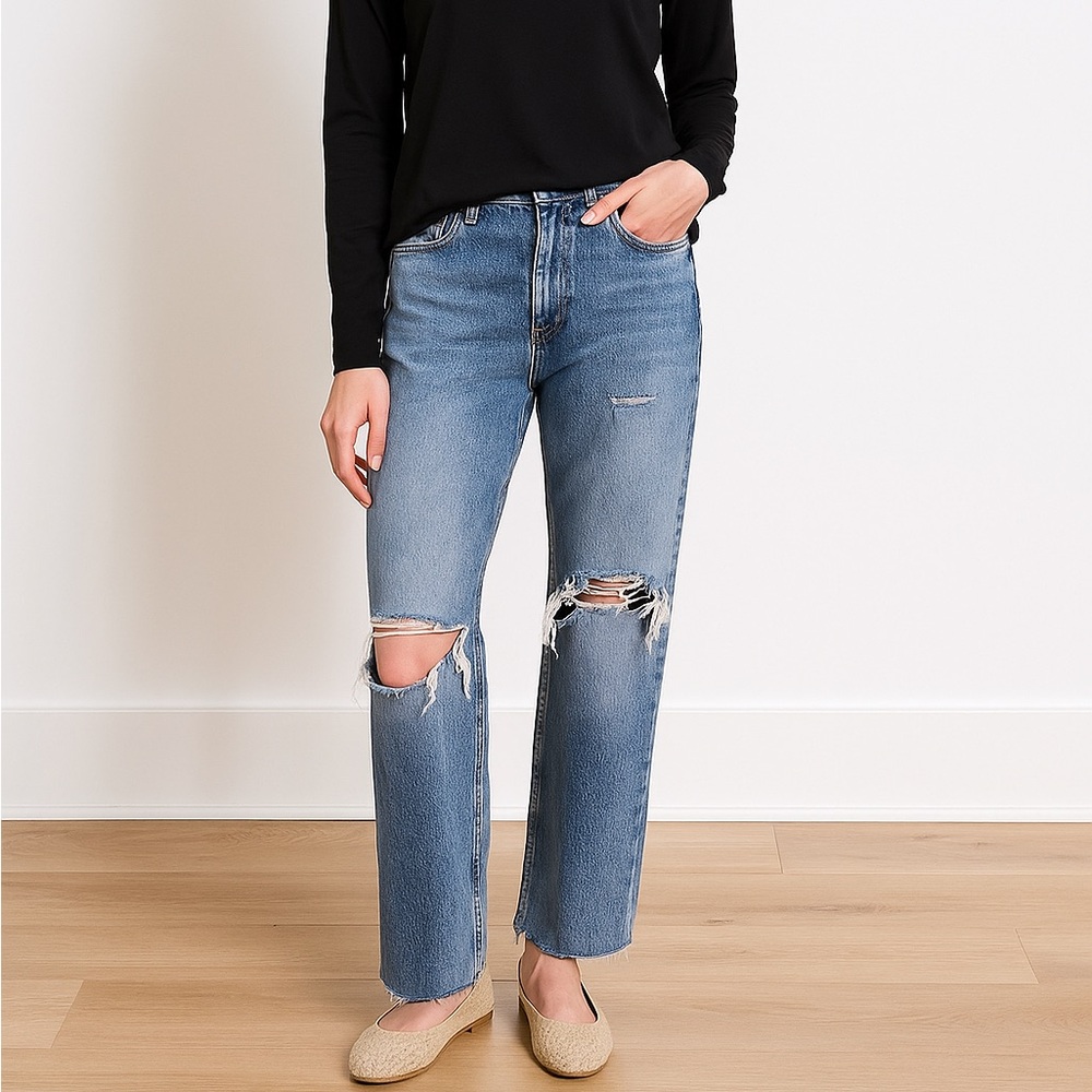 Zara Women's Ripped Distressed‎ Frayed Wide Leg Denim Jeans Size 2 Grunge Y2K